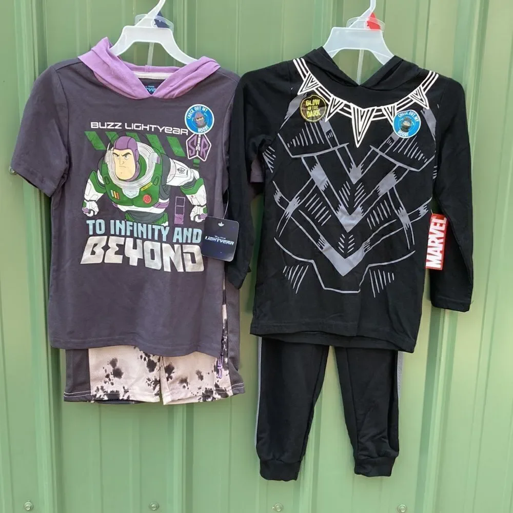 Boys Marvel & Disney Long Hoodie Jogger & T-Shirt Shorts 2, 2-Piece Sets Size 5